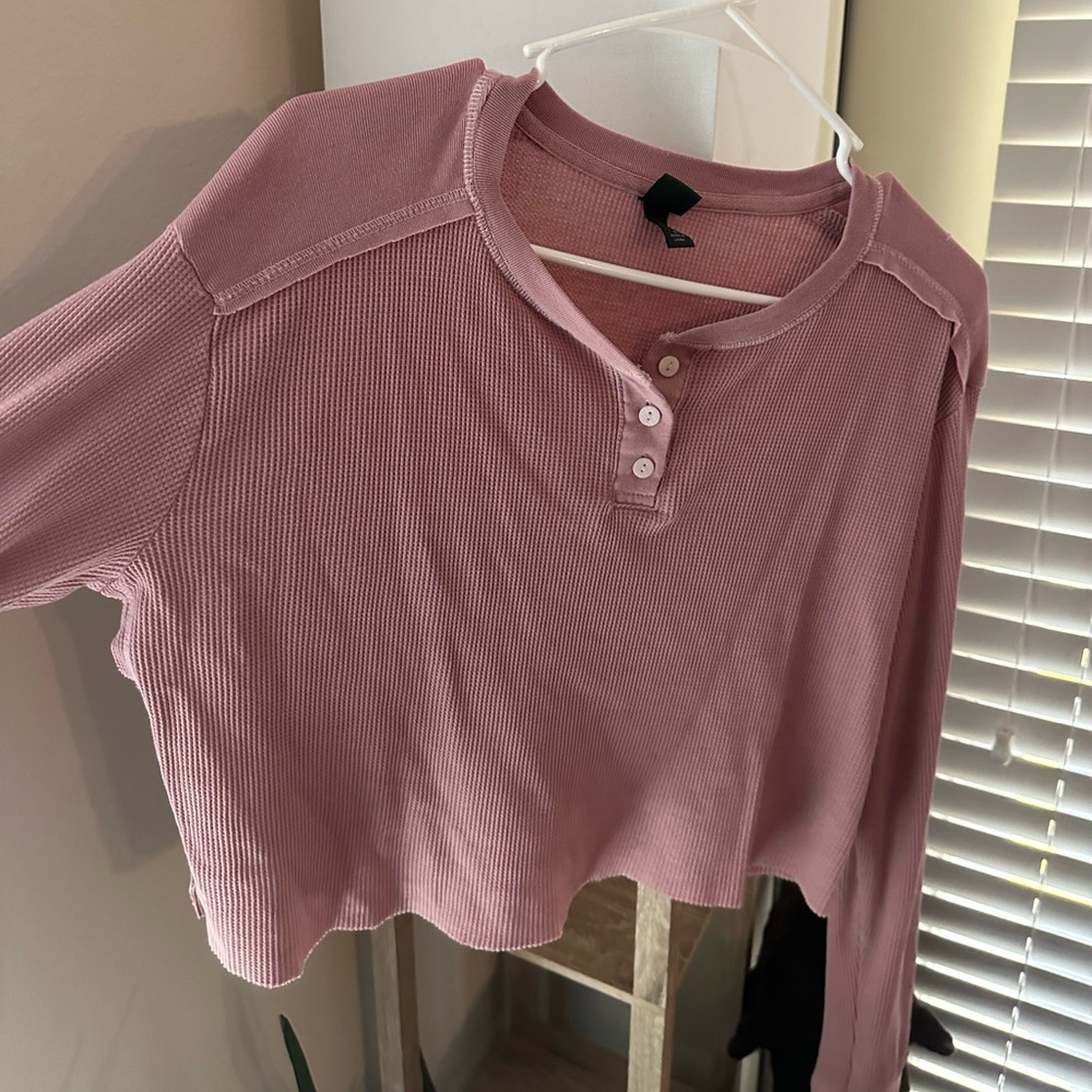 Pink Henley thermal sweater